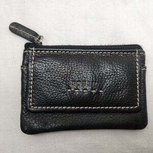 Fossil Pebbled Leather Black Mini Wallet  Coin Purse ID Carrier Snap Zip
